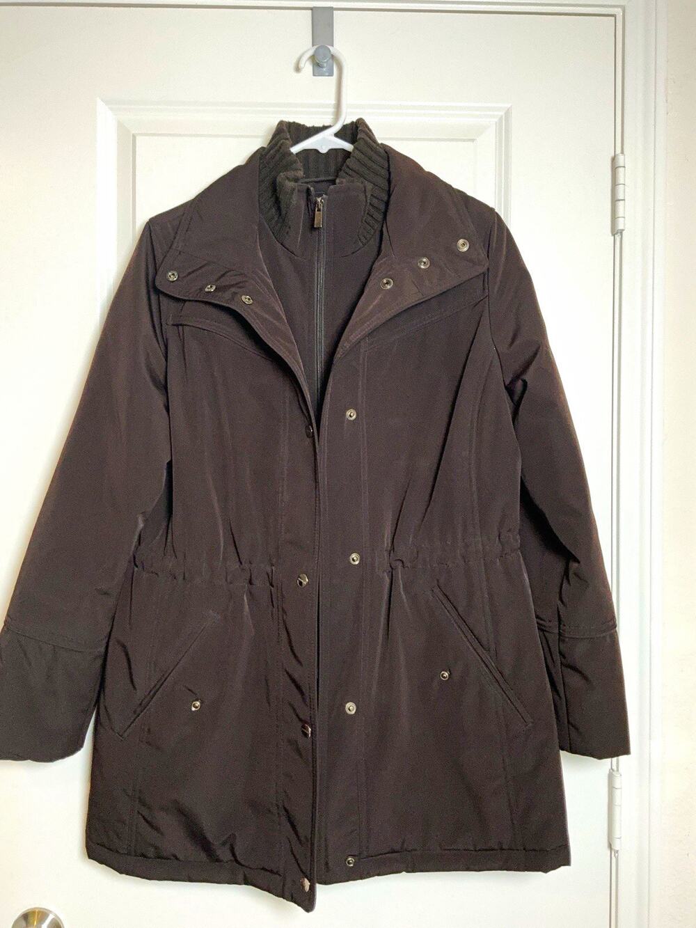 London Fog Women's Black Mid-Length Zip Snap Lined Pocket Jacket Size M